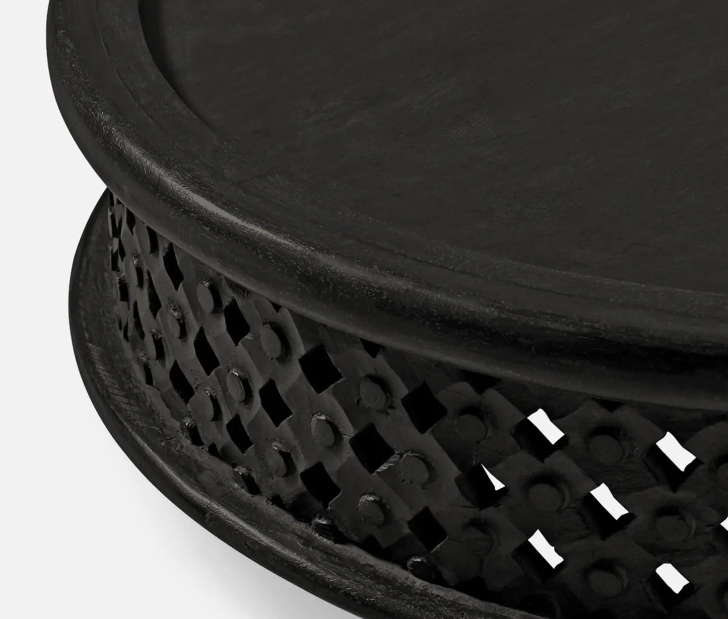 Carved Lattice Round Wooden Coffee Table