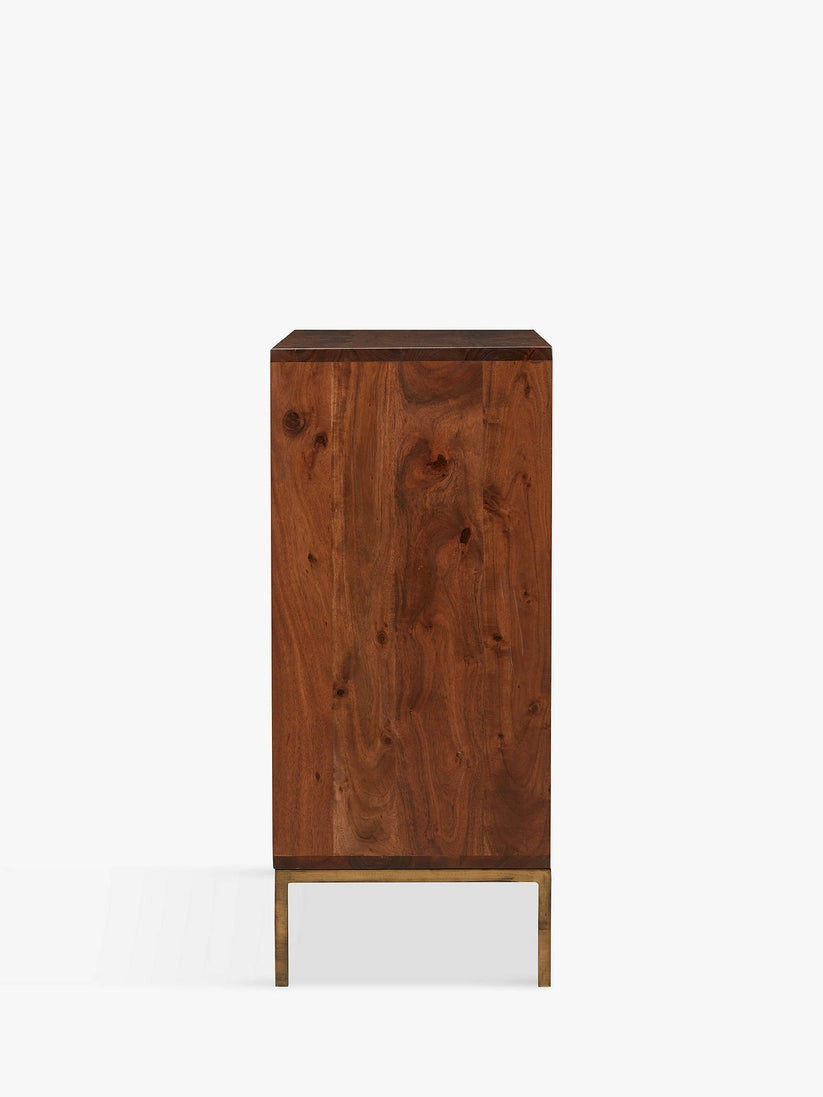 Hand-Carved Geometric Solid Wood Storage Cabinet with Brass Base