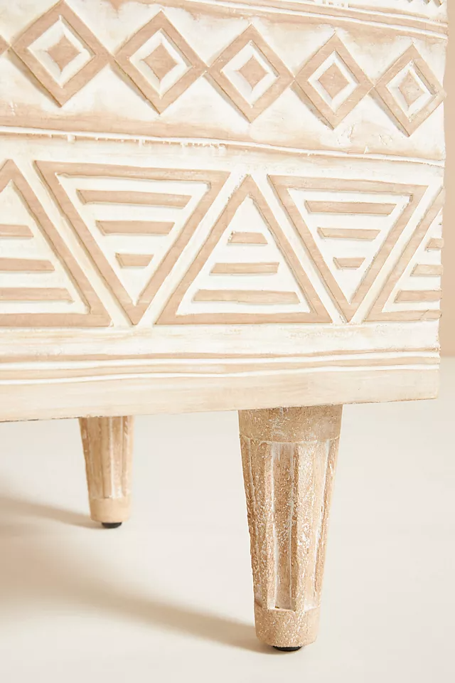 Apollo Hand-Carved Mango Wood Bar Cabinet – Tribal Geometric Carved Drinks Cabinet, Wine Storage & Home Bar Furniture