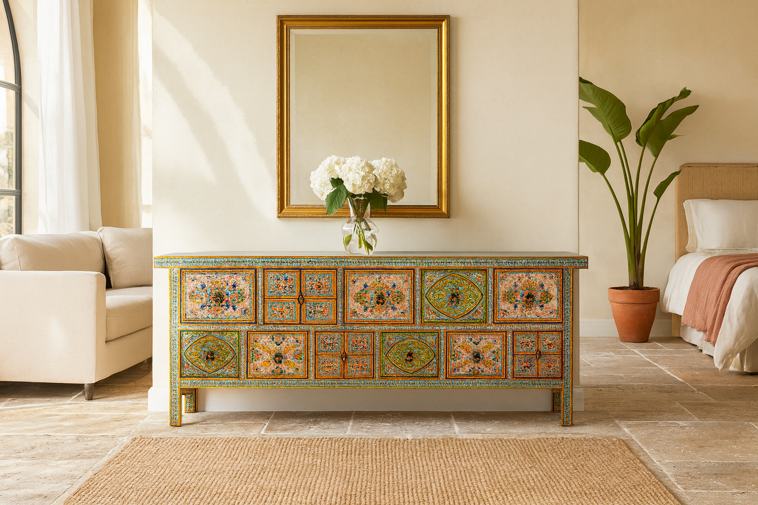 Hand-Painted Chest of Drawers – Mango Wood