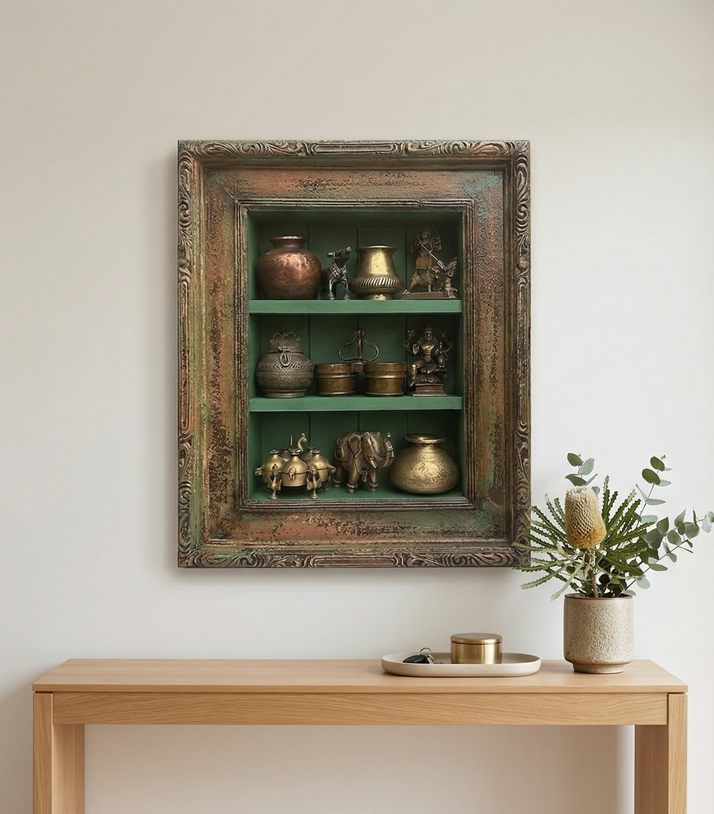 Verdant Heritage Hand Carved Wooden Wall Cabinet
