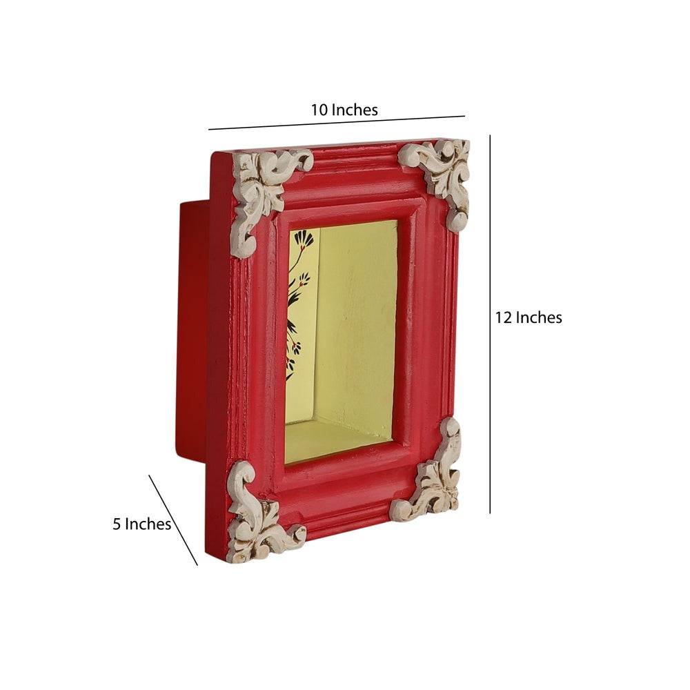Brass idol wall shelf with a carved wooden base, offering a versatile storage solution for idols, artifacts, or books. This antique wall shelf is a perfect blend of utility and style, complementing vintage or modern interiors