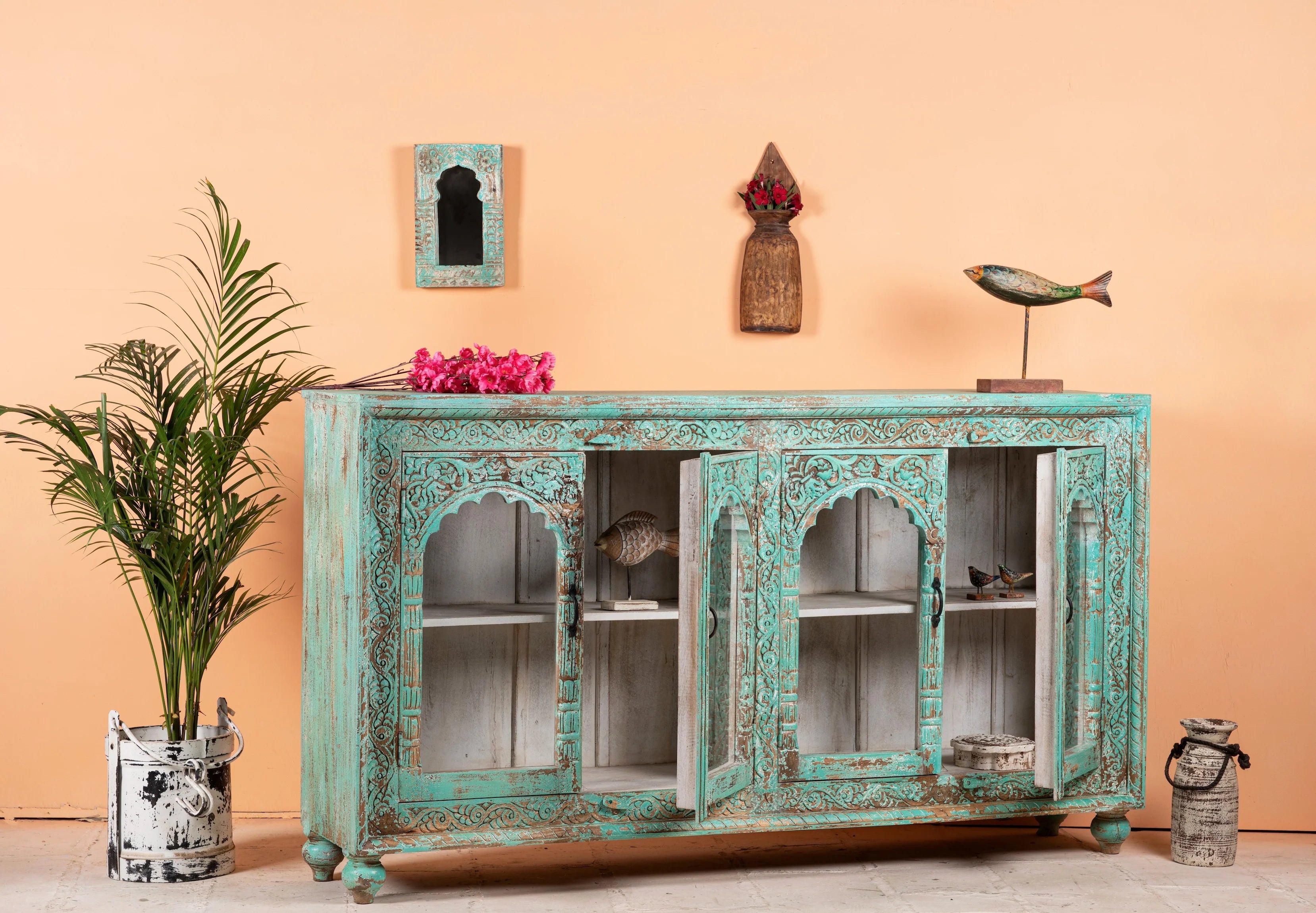 Jesar Vintage Glass Door Wooden Sideboard
