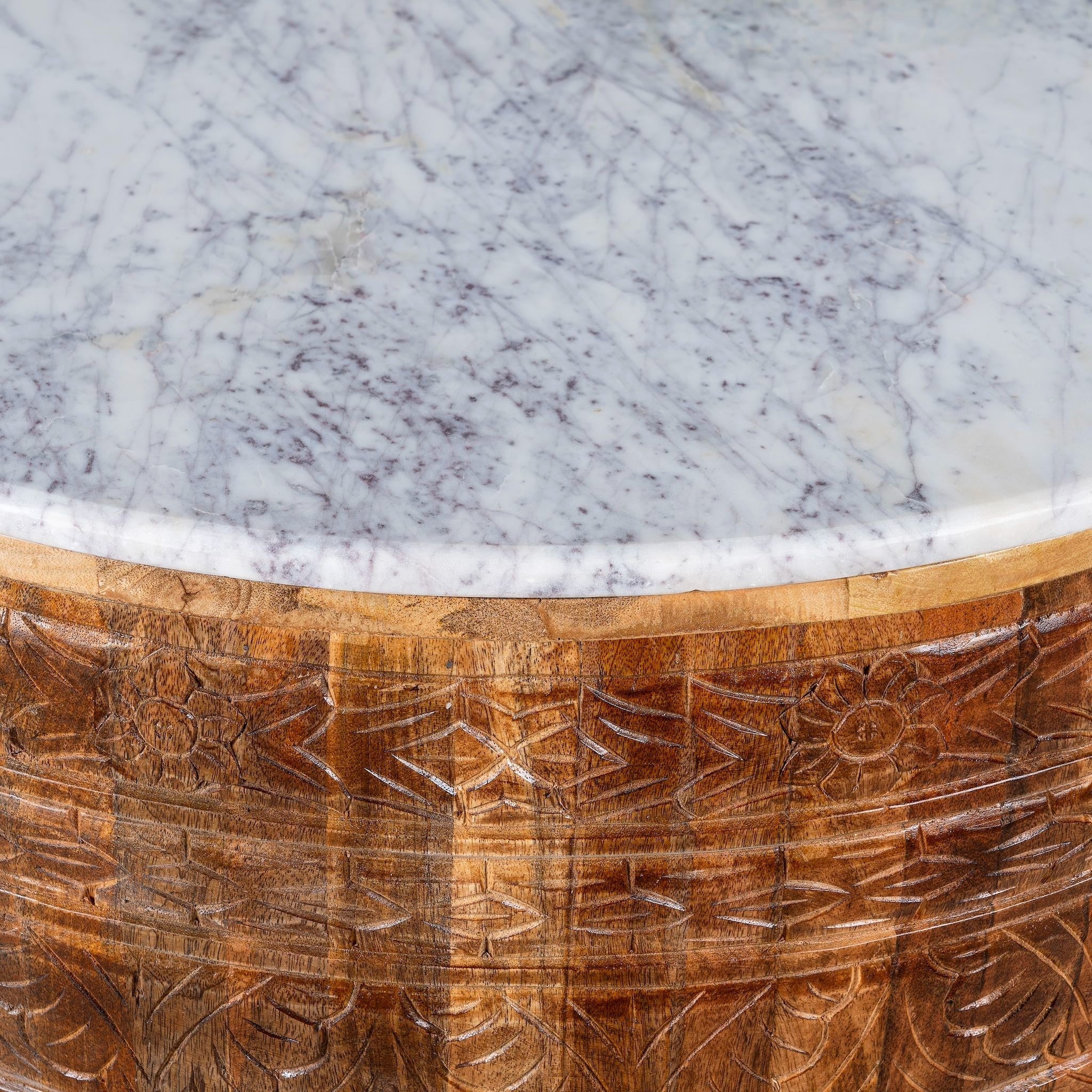 A441 Hand-Carved Marble Top Round Coffee Table - DOBRI ARTS AU