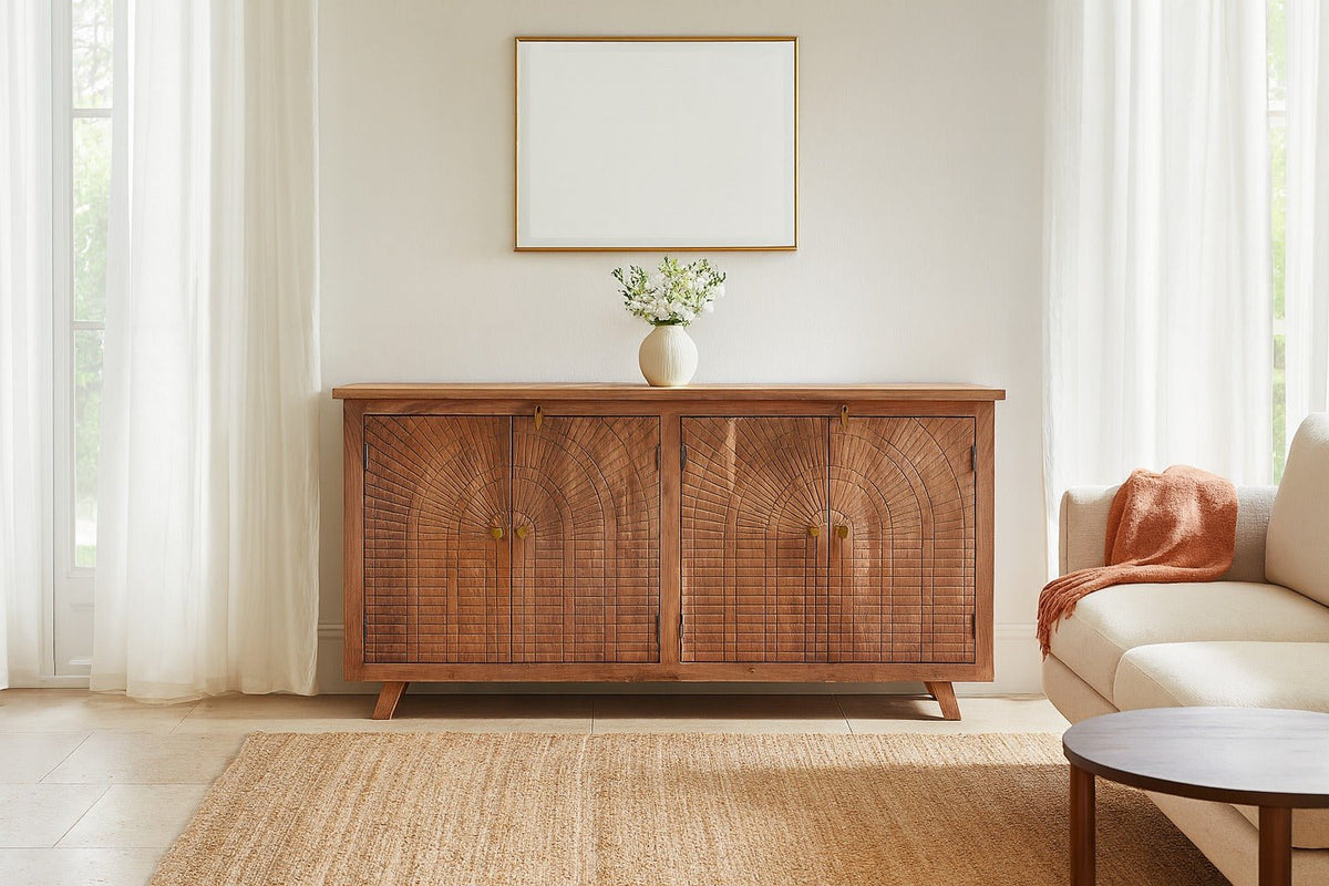 Aadrik Hand-Carved Acacia Wood Sideboard - DOBRI ARTS AU