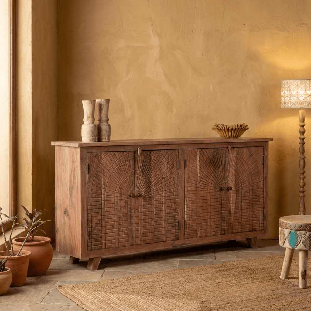 Aadrik Hand-Carved Acacia Wood Sideboard - DOBRI ARTS AU