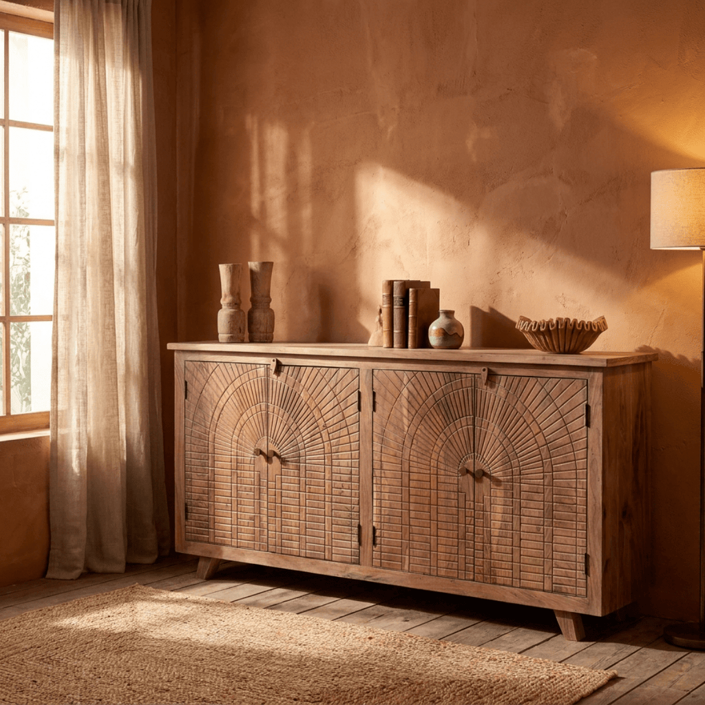 Aadrik Hand-Carved Acacia Wood Sideboard - DOBRI ARTS AU
