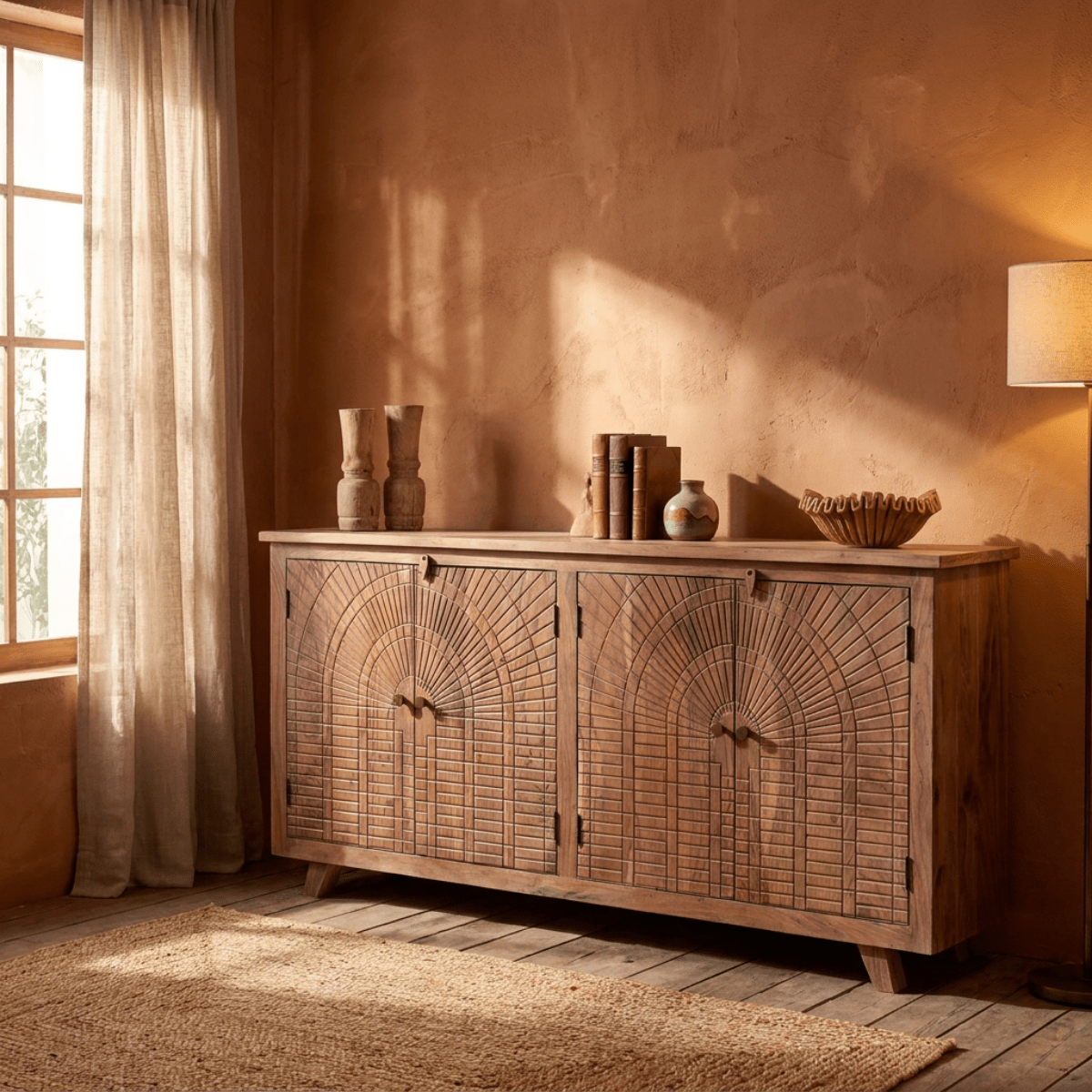 Aadrik Hand-Carved Acacia Wood Sideboard - DOBRI ARTS AU
