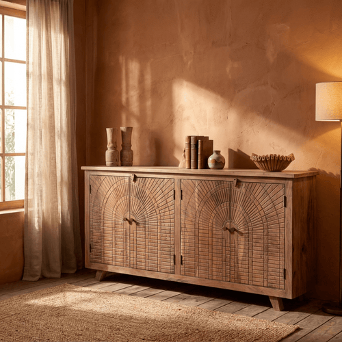 Aadrik Hand-Carved Acacia Wood Sideboard - DOBRI ARTS AU