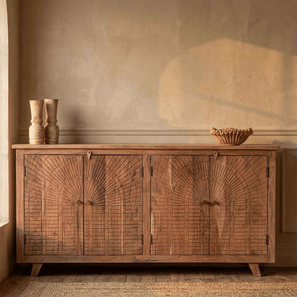 Aadrik Hand-Carved Acacia Wood Sideboard - DOBRI ARTS AU