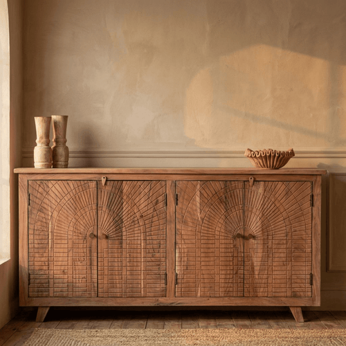Aadrik Hand-Carved Acacia Wood Sideboard - DOBRI ARTS AU
