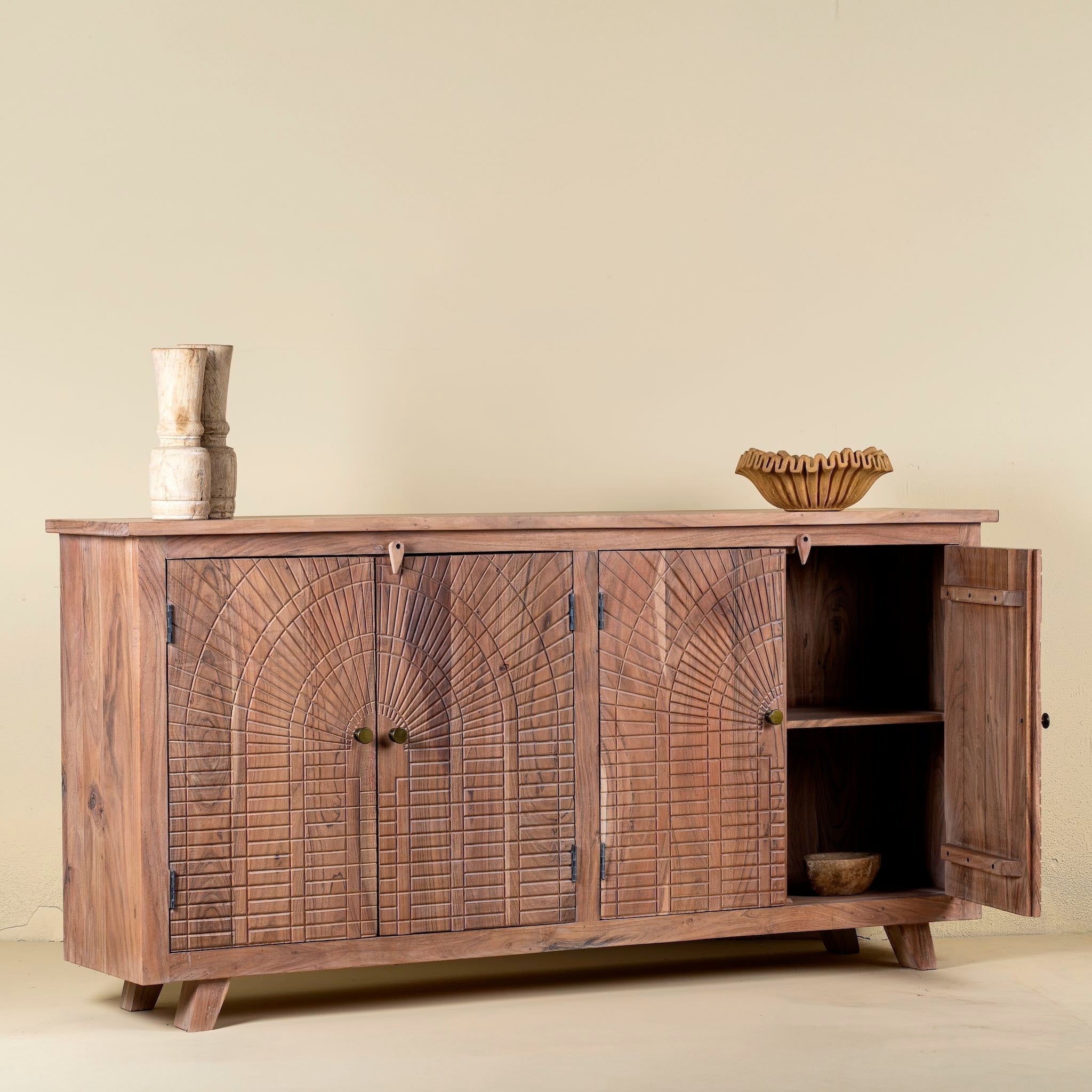 Aadrik Hand-Carved Acacia Wood Sideboard - DOBRI ARTS AU