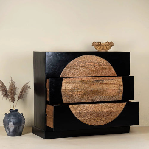 Aakav Black Mandala Carved Storage Cabinet - DOBRI ARTS AU