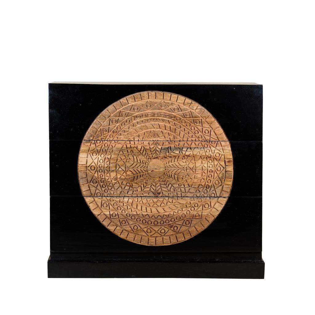 Aakav Black Mandala Carved Storage Cabinet - DOBRI ARTS AU
