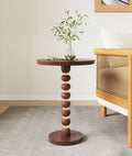 Aarav Sculpted Solid Wood Side Table – Hand-Turned Beaded Accent Table with Brass Detail - DOBRI ARTS AU