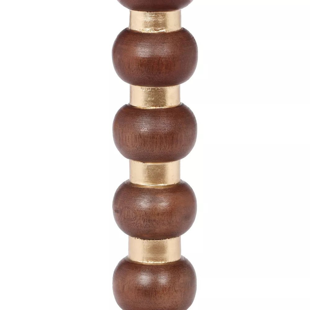 Aarav Sculpted Solid Wood Side Table – Hand-Turned Beaded Accent Table with Brass Detail - DOBRI ARTS AU