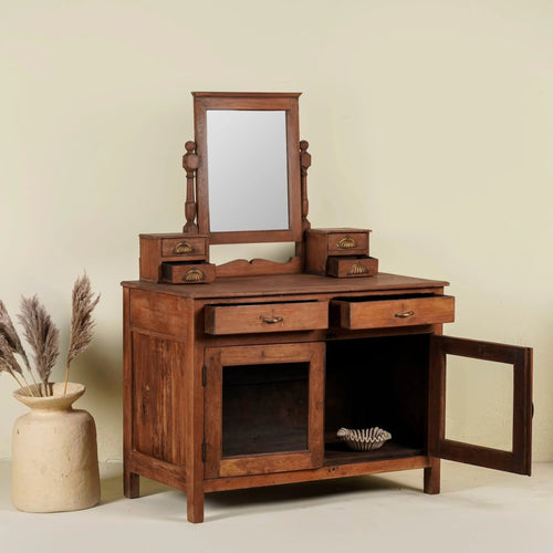 Aarini Vintage Wooden Vanity Cabinet with Mirror - DOBRI ARTS AU