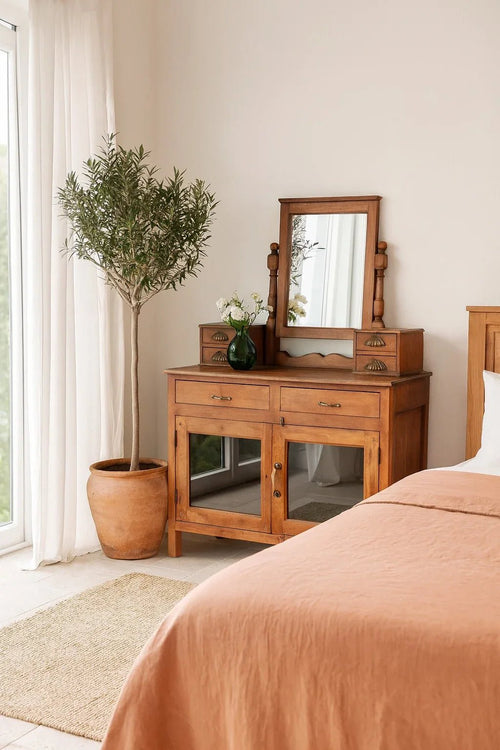 Aarini Vintage Wooden Vanity Cabinet with Mirror - DOBRI ARTS AU