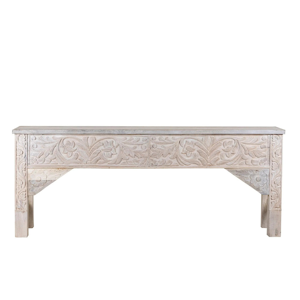Aariv Hand-Carved Whitewash Console Table - DOBRI ARTS AU