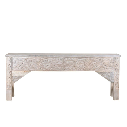 Aariv Hand-Carved Whitewash Console Table - DOBRI ARTS AU