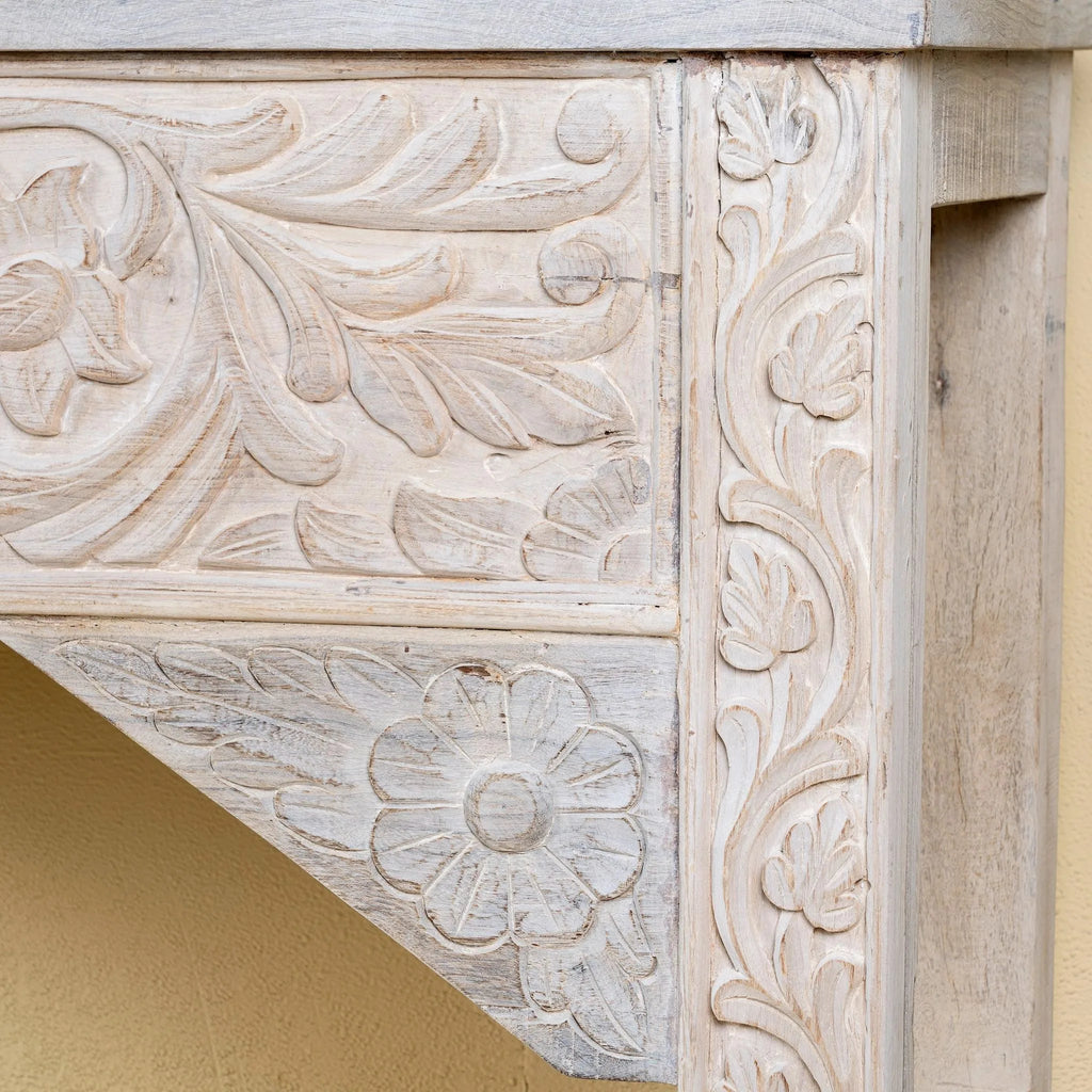 Aariv Hand-Carved Whitewash Console Table - DOBRI ARTS AU