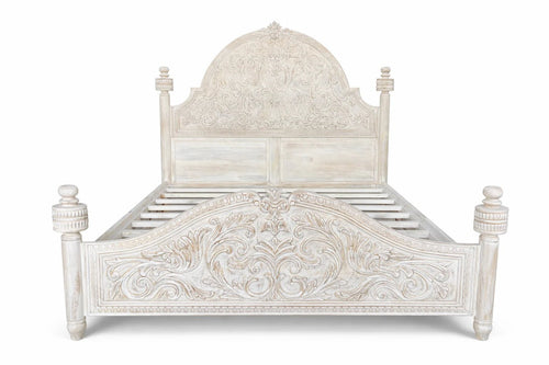 Aarohi Hand-Carved Whitewashed Panel Bed (King Size) - DOBRI ARTS AU