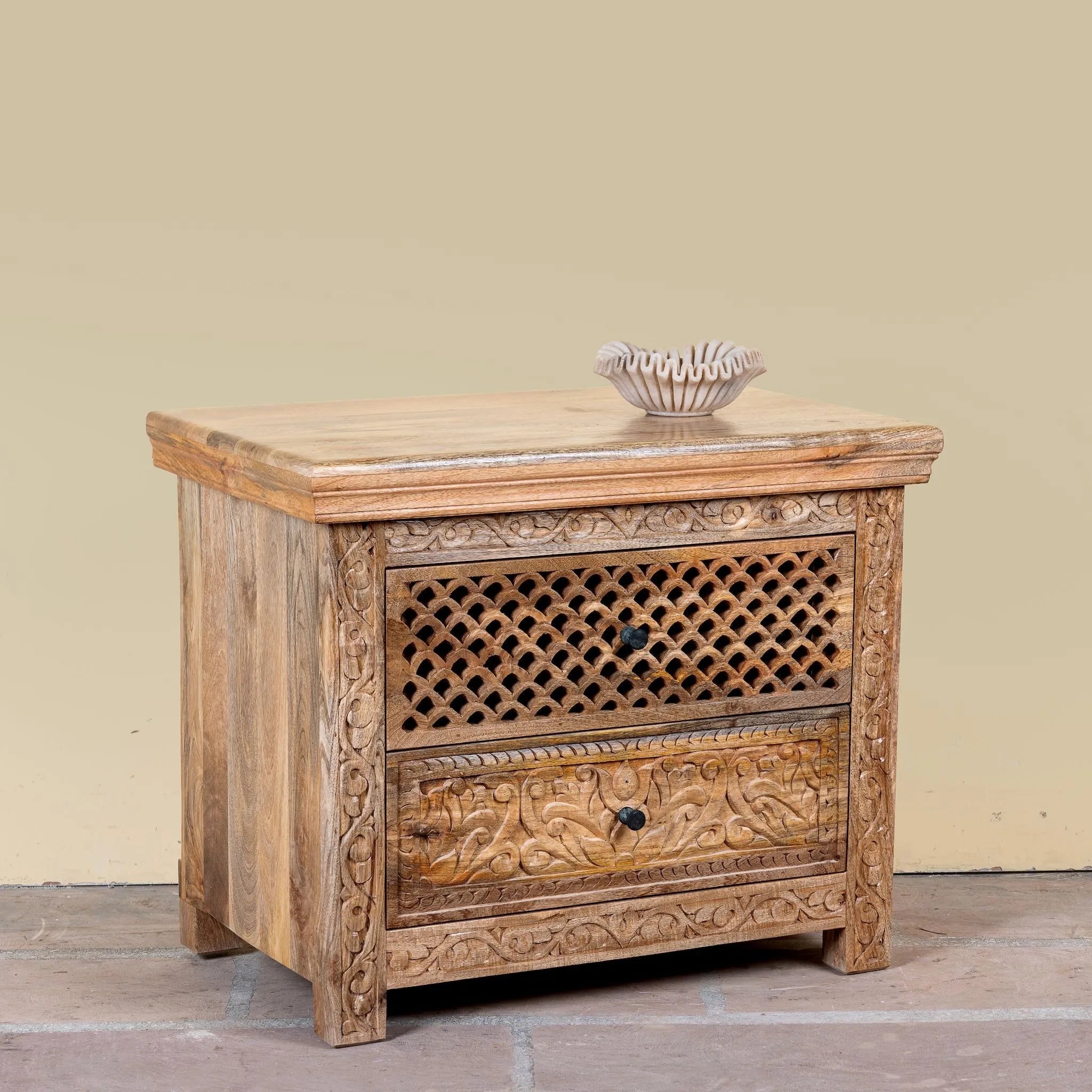 Aarunya Handcarved Bedside Cabinet - DOBRI ARTS AU