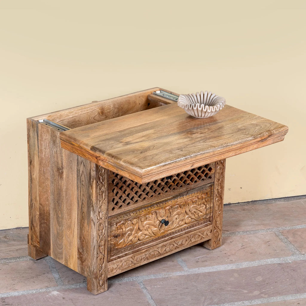 Aarunya Handcarved Bedside Cabinet - DOBRI ARTS AU