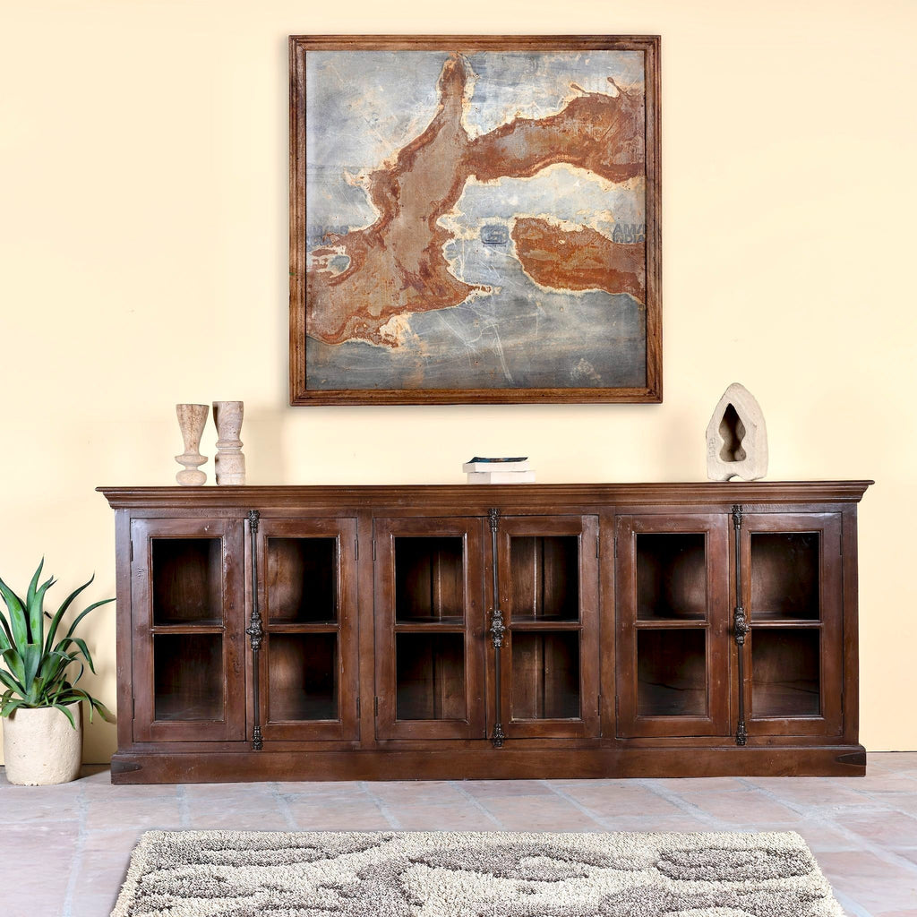 Adah Teak Wood Glass Door Sideboard Cabinet - DOBRI ARTS AU