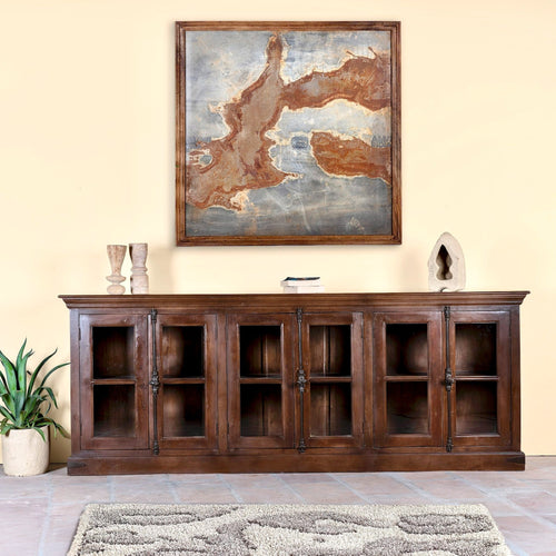 Adah Teak Wood Glass Door Sideboard Cabinet - DOBRI ARTS AU