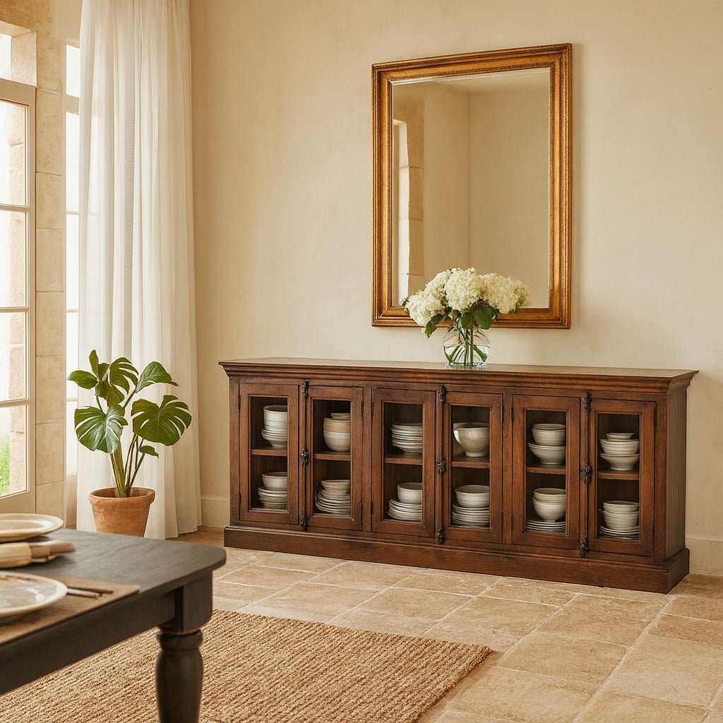 Adah Teak Wood Glass Door Sideboard Cabinet - DOBRI ARTS AU