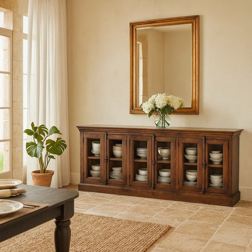 Adah Teak Wood Glass Door Sideboard Cabinet - DOBRI ARTS AU