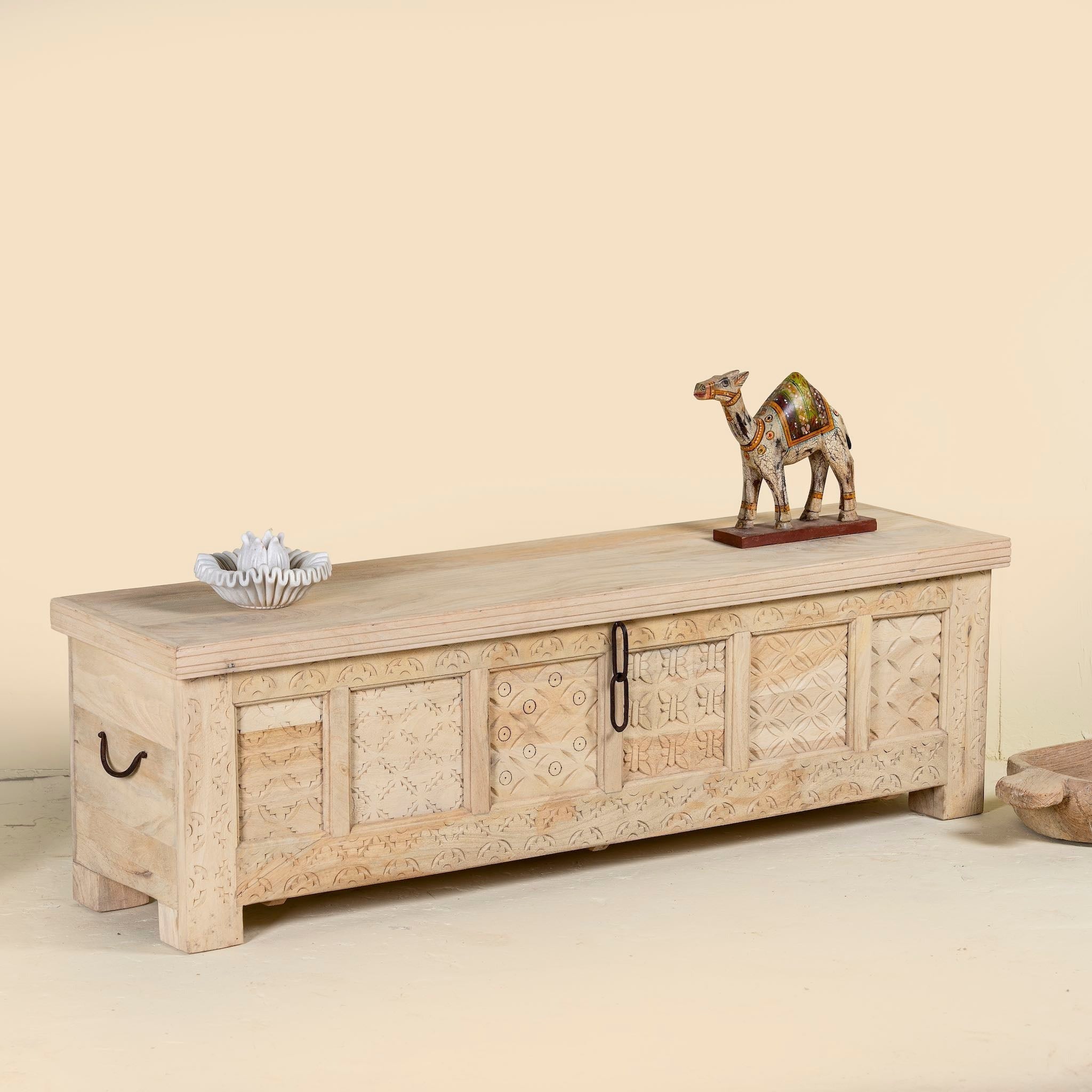 Adhira Hand-Carved Mango Wood Storage Coffee Table - DOBRI ARTS AU