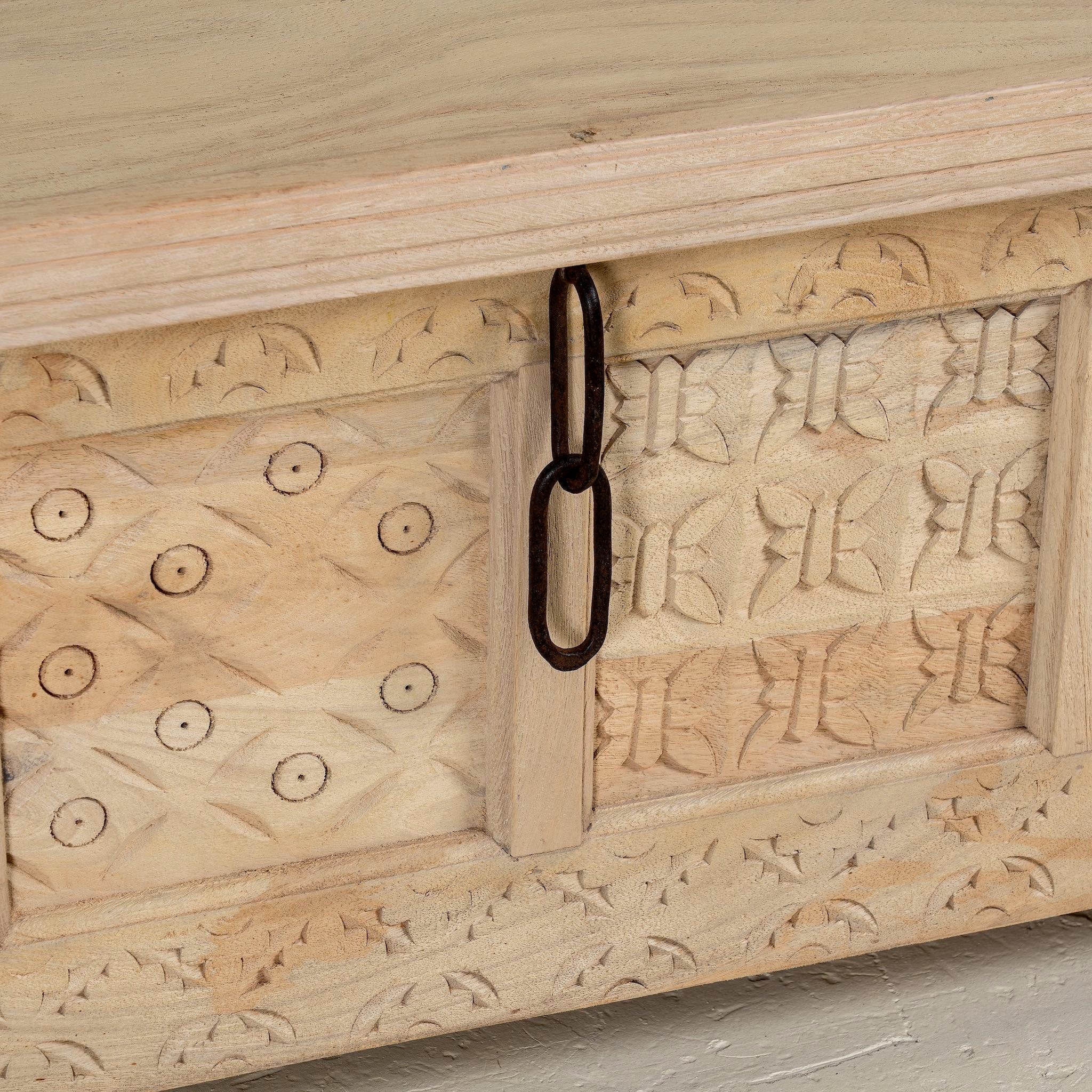 Adhira Hand-Carved Mango Wood Storage Coffee Table - DOBRI ARTS AU