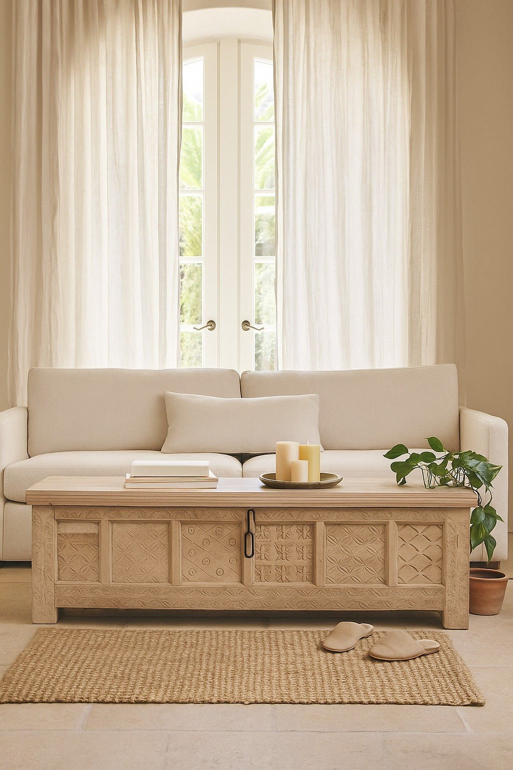 Adhira Hand-Carved Mango Wood Storage Coffee Table - DOBRI ARTS AU