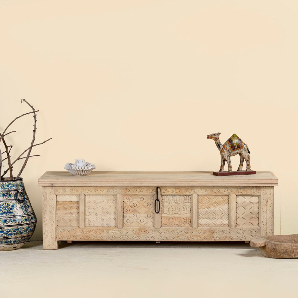 Adhira Hand-Carved Mango Wood Storage Coffee Table - DOBRI ARTS AU