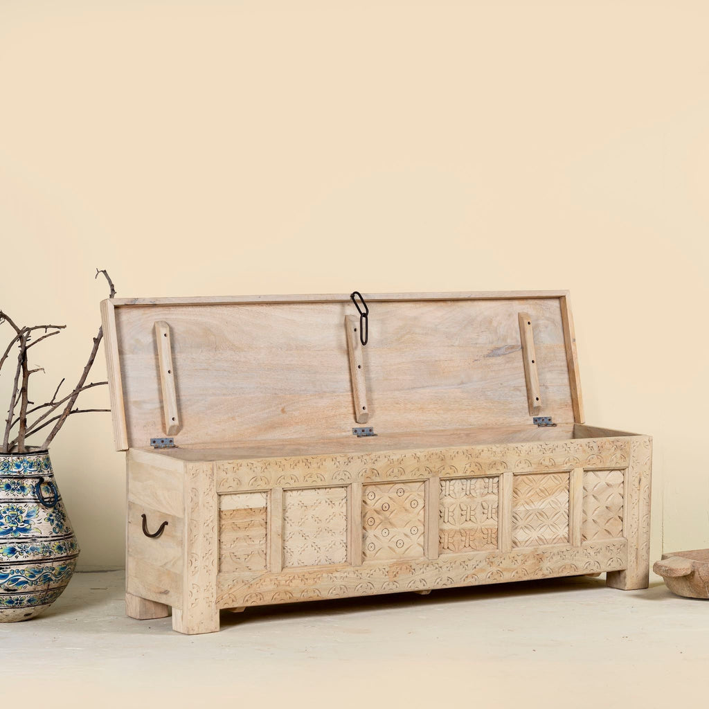 Adhira Hand-Carved Mango Wood Storage Coffee Table - DOBRI ARTS AU
