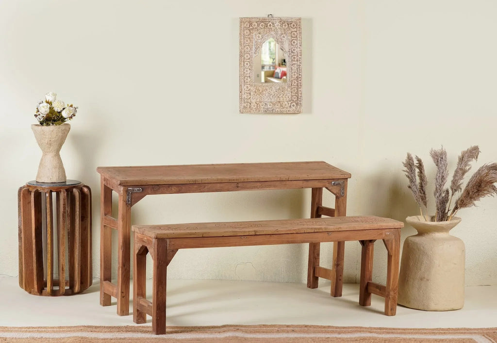 Adil Rustic Wooden Table & Bench Set - DOBRI ARTS AU