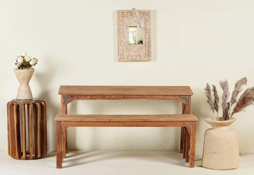 Adil Rustic Wooden Table & Bench Set - DOBRI ARTS AU
