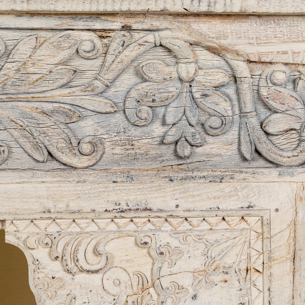 Adrit Carved Whitewash Console Table - DOBRI ARTS AU