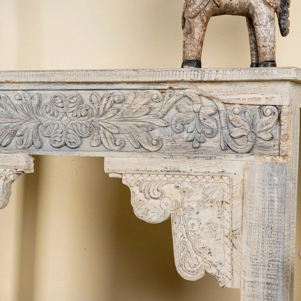 Adrit Carved Whitewash Console Table - DOBRI ARTS AU