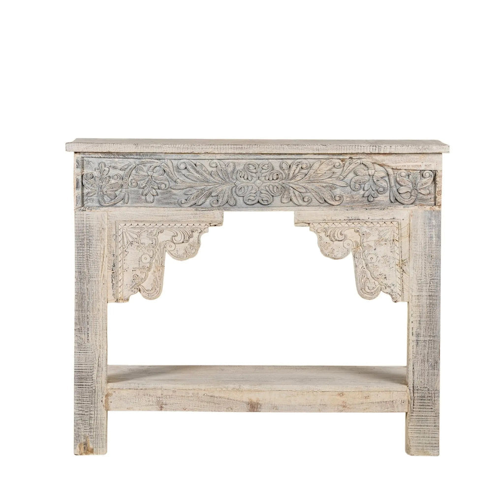 Adrit Carved Whitewash Console Table - DOBRI ARTS AU