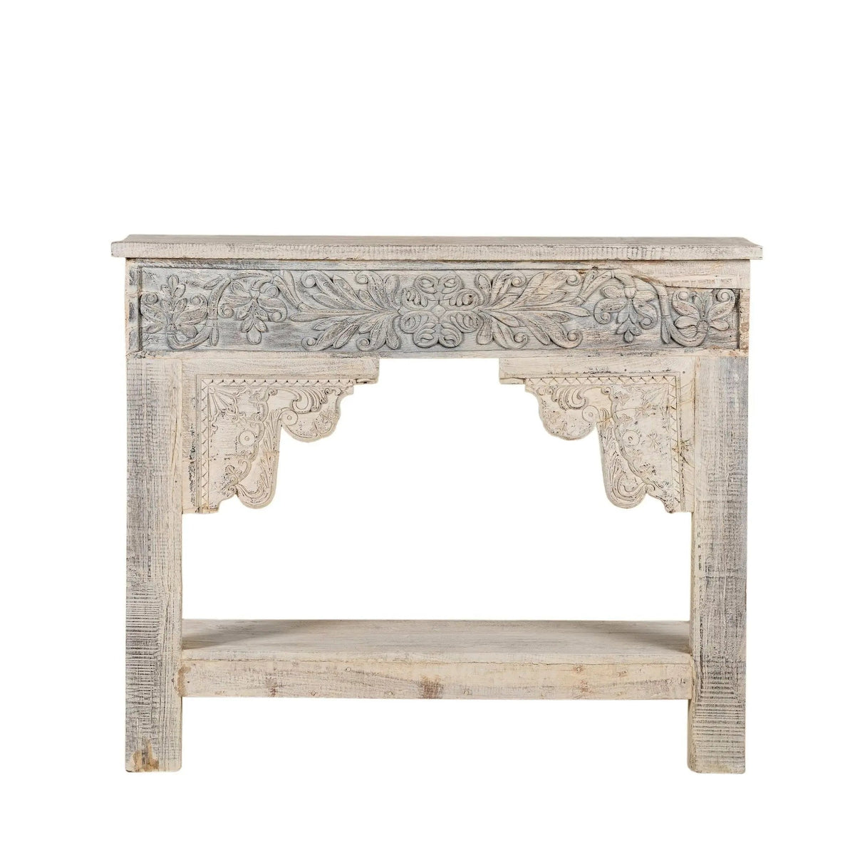 Adrit Carved Whitewash Console Table - DOBRI ARTS AU