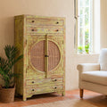 Agni Distressed Cane-Panel Wooden Storage Cabinet - DOBRI ARTS AU