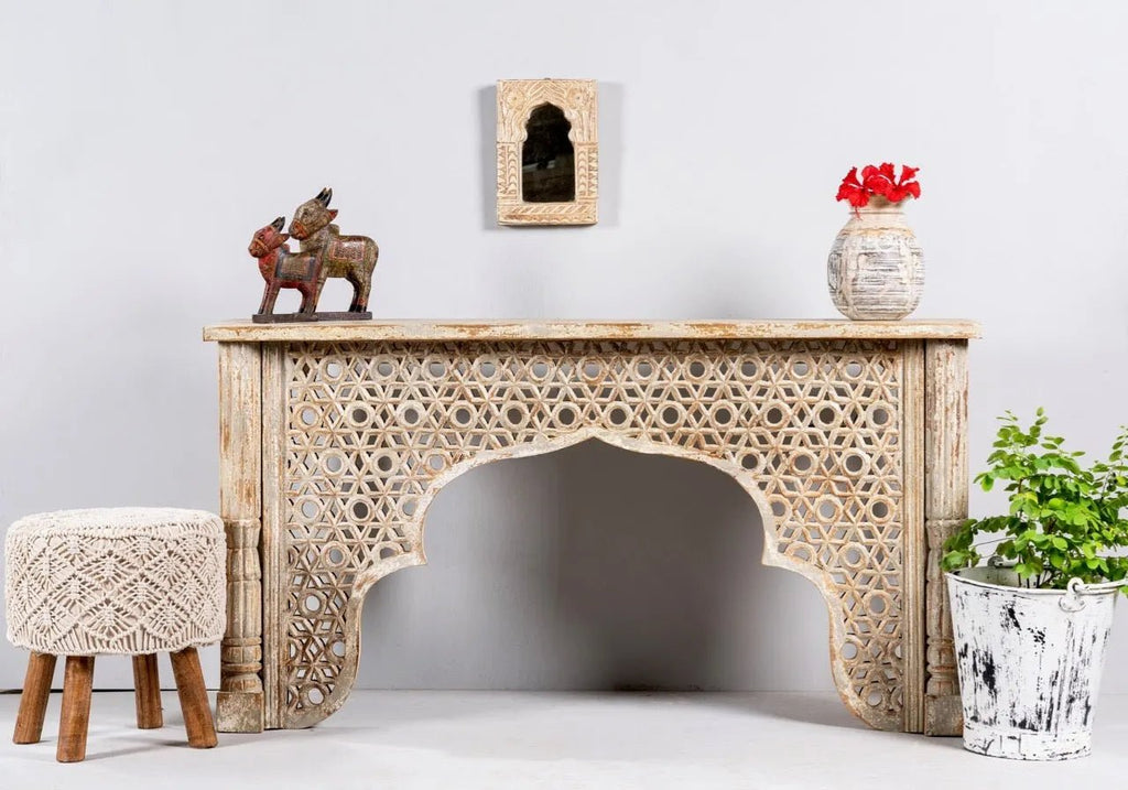 Aisha Intricate Jali Carved Wooden Console Table - DOBRI ARTS AU