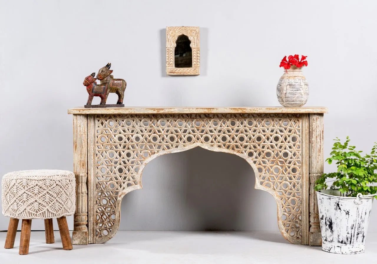 Aisha Intricate Jali Carved Wooden Console Table - DOBRI ARTS AU