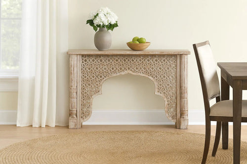 Aisha Intricate Jali Carved Wooden Console Table - DOBRI ARTS AU