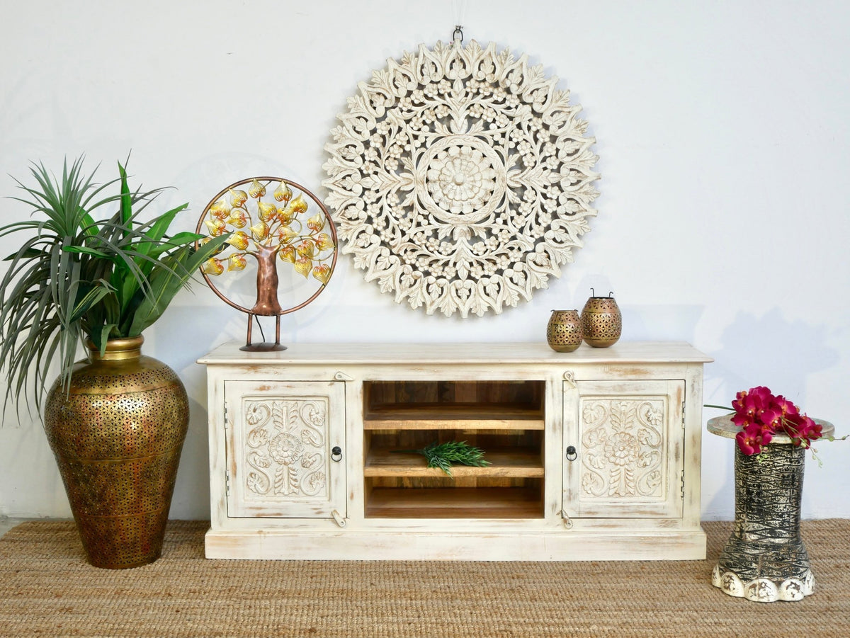 Aizawee Hand-Carved Mango Wood TV Lowboard - DOBRI ARTS AU