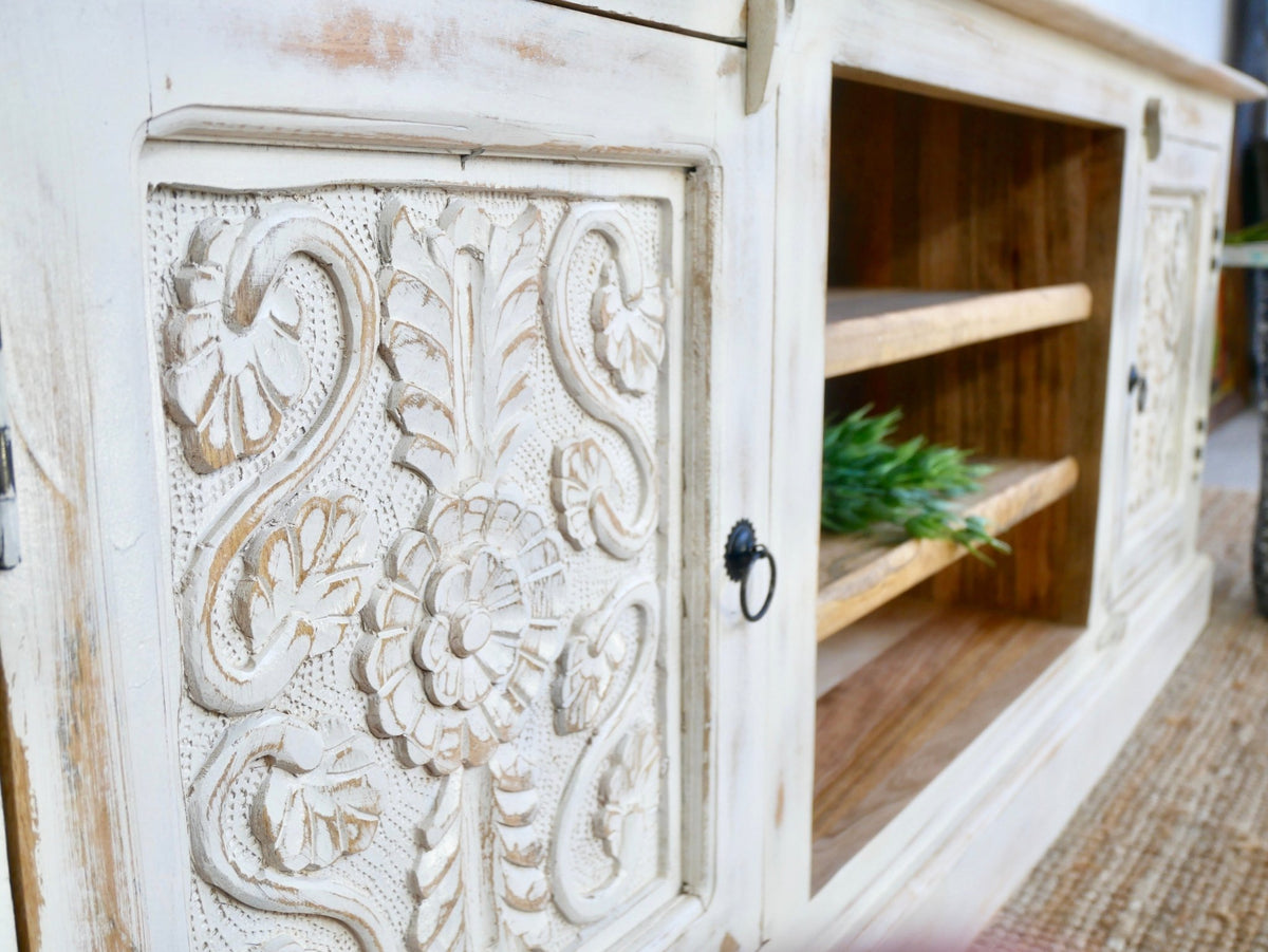 Aizawee Hand-Carved Mango Wood TV Lowboard - DOBRI ARTS AU