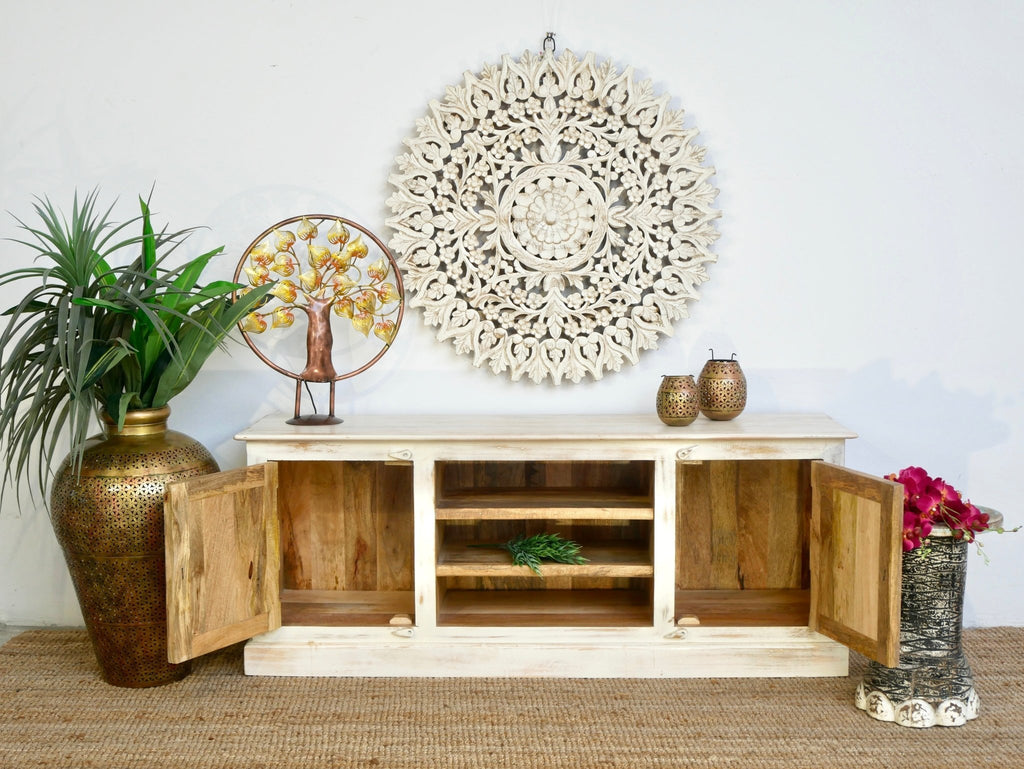 Aizawee Hand-Carved Mango Wood TV Lowboard - DOBRI ARTS AU